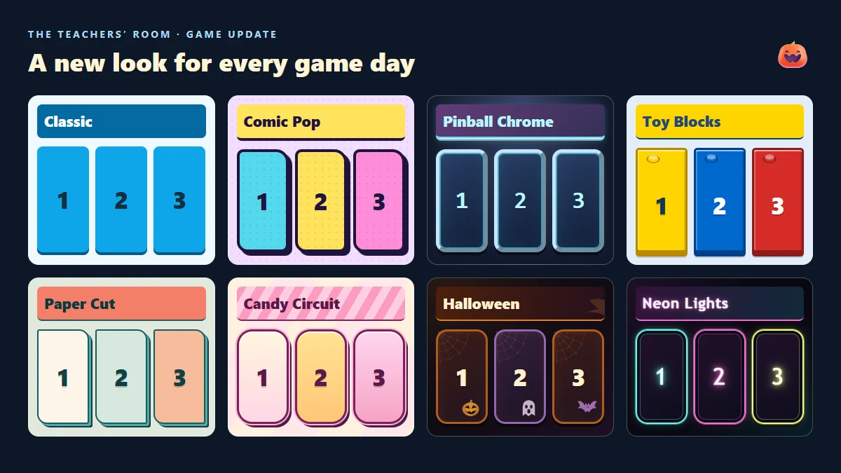 Eight new looks for your classroom games, including Halloween