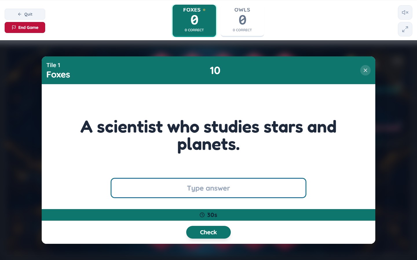 Blockbeaters question asking for a scientist who studies stars and planets