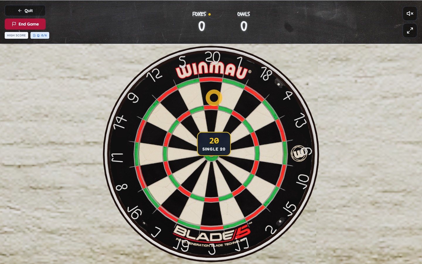 Darts Challenge three-dimensional dartboard with team scores and an aiming target