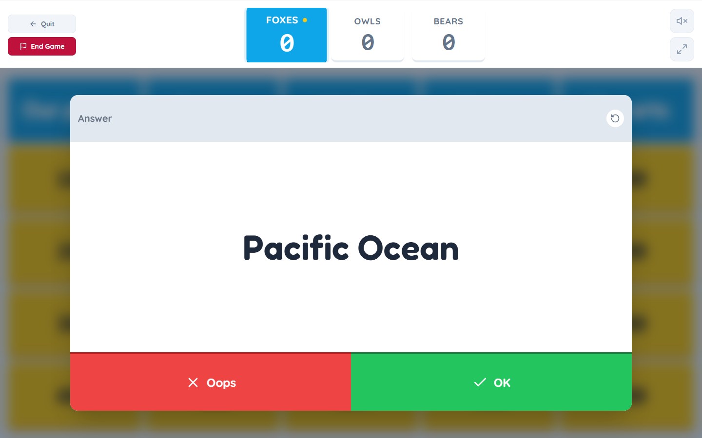 Jeopardy reveals Pacific Ocean as the answer
