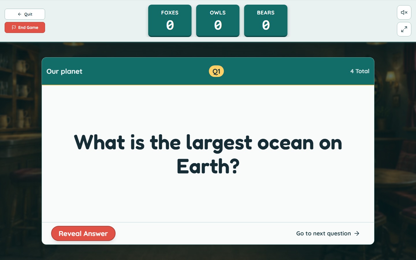 Pub Quiz question asking for the largest ocean on Earth