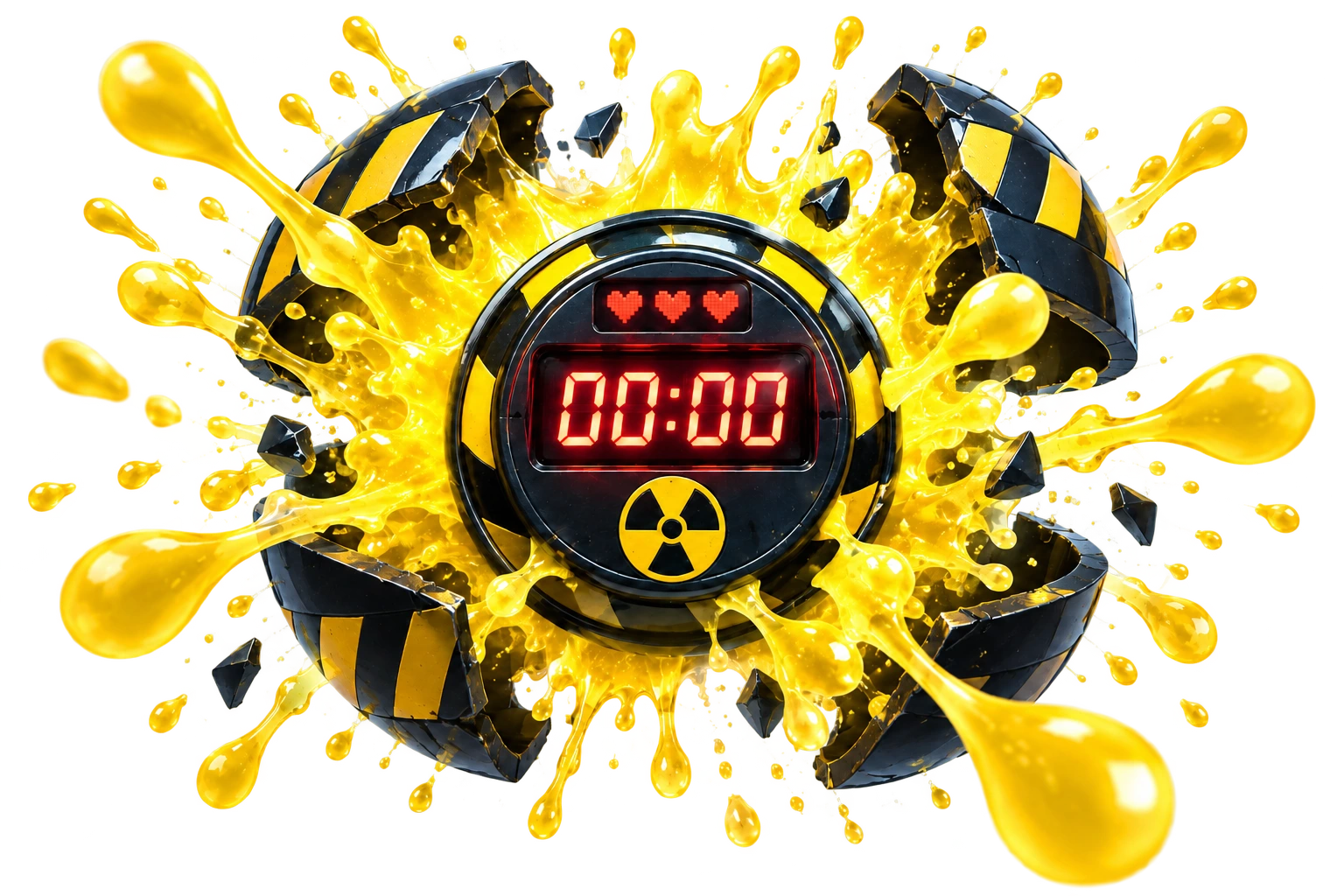 3D illustration of the Time Bomb bursting apart in a splash of yellow slime