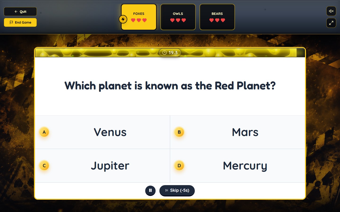 Time Bomb question with answer choices and a ticking countdown
