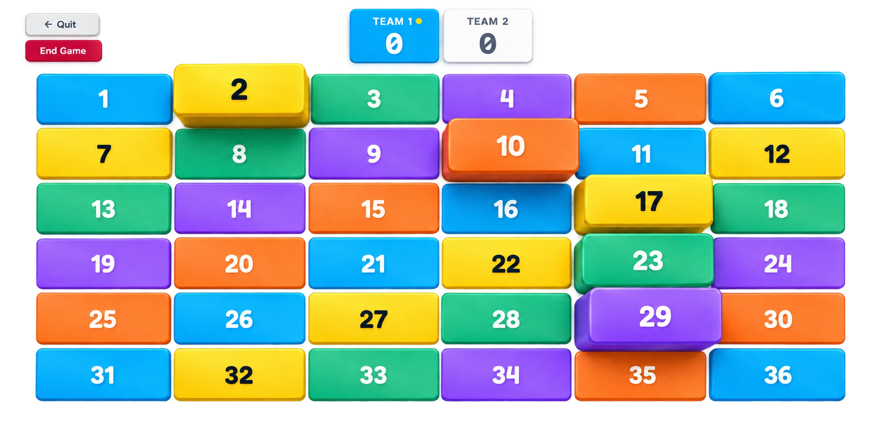 Head-on 3D illustration of the Trivia board, with numbered tiles projecting towards the viewer